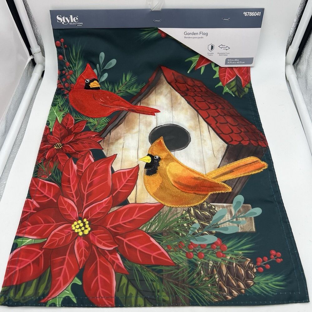 Velvet Cardinal Garden Flag 12.5x18in Holiday Birds Dimensional Outdoor Flag
